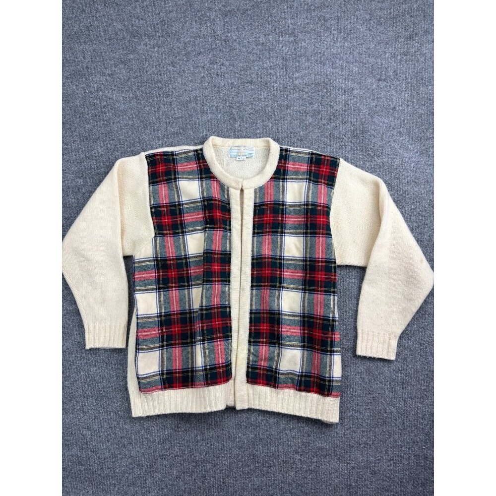 Vintage Archie Brown & Son Sweater Women's M/L Plaid 100% Pure Wool Open Front